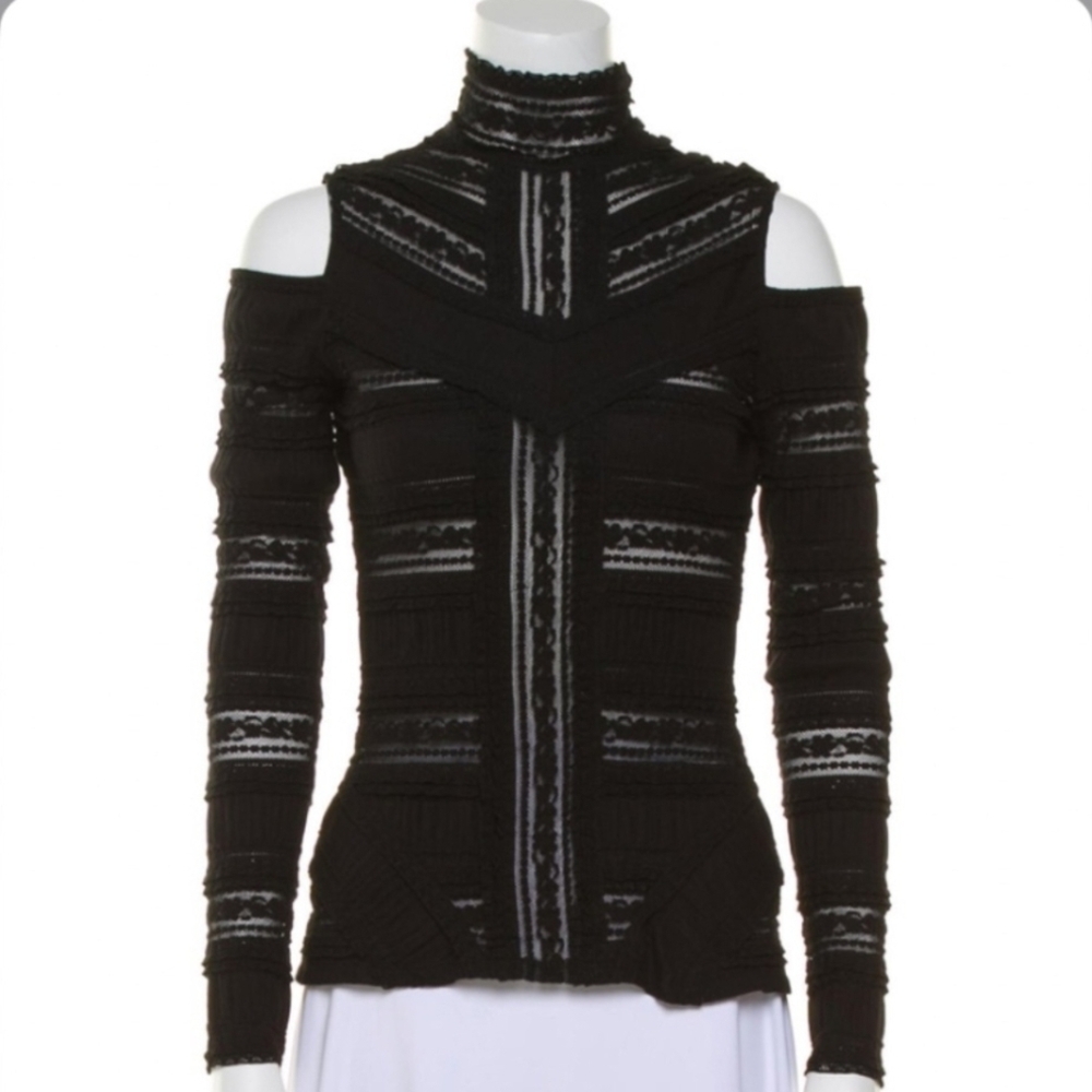 Cinq a sept lace pattern mock turtleneck